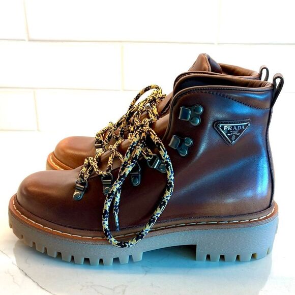 NWOT PRADA Leather Laced Booties Brown Women’s Size 36.5 - Picture 8 of 15